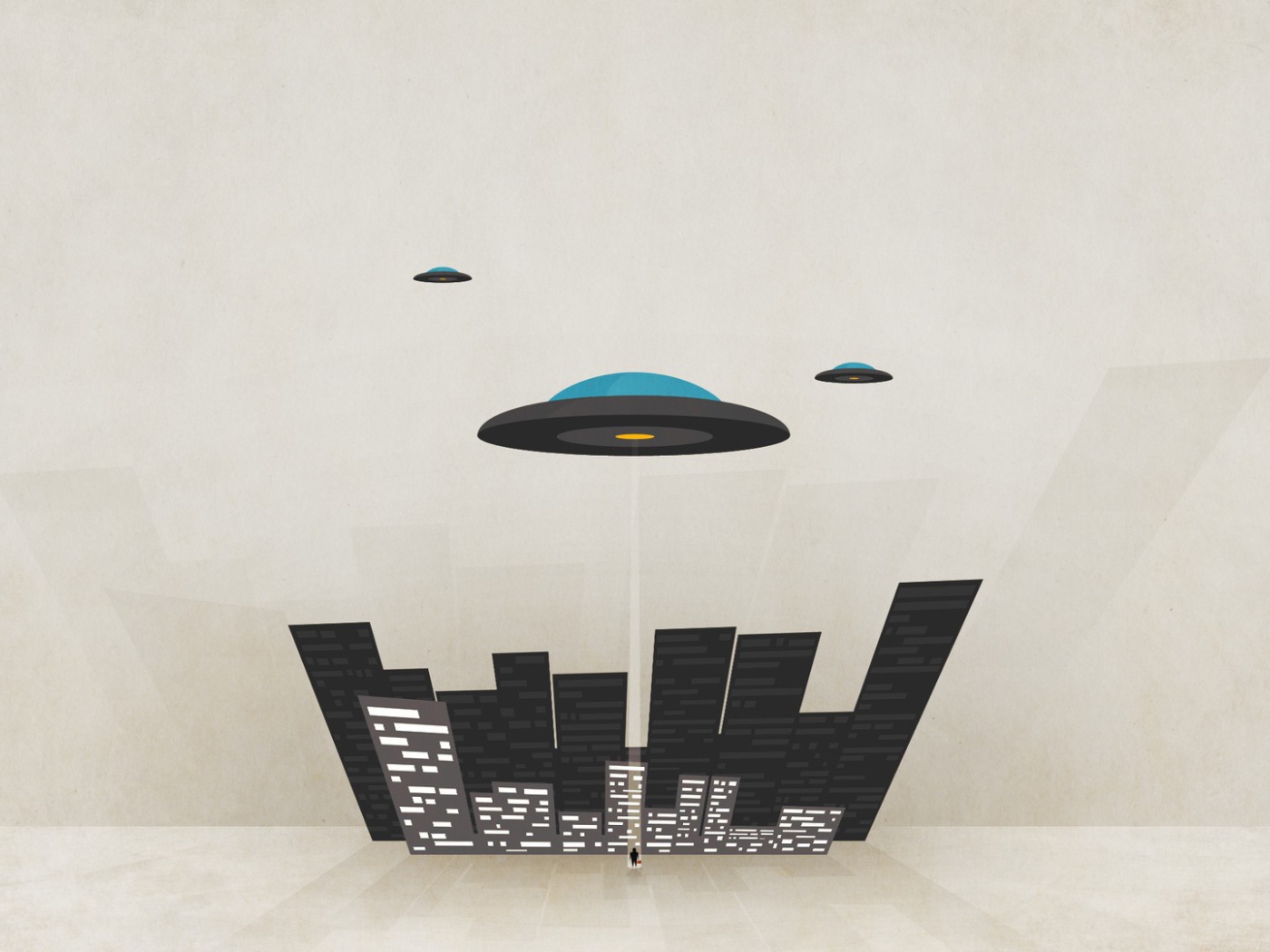 Тарелки НЛО над городом, фон