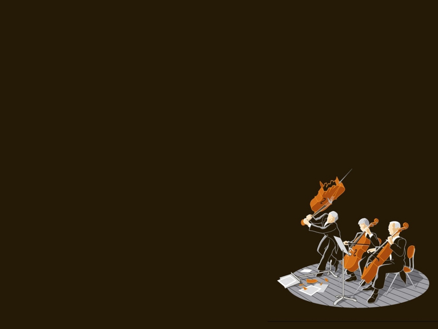 Игра на виолончелях, коричневый фон