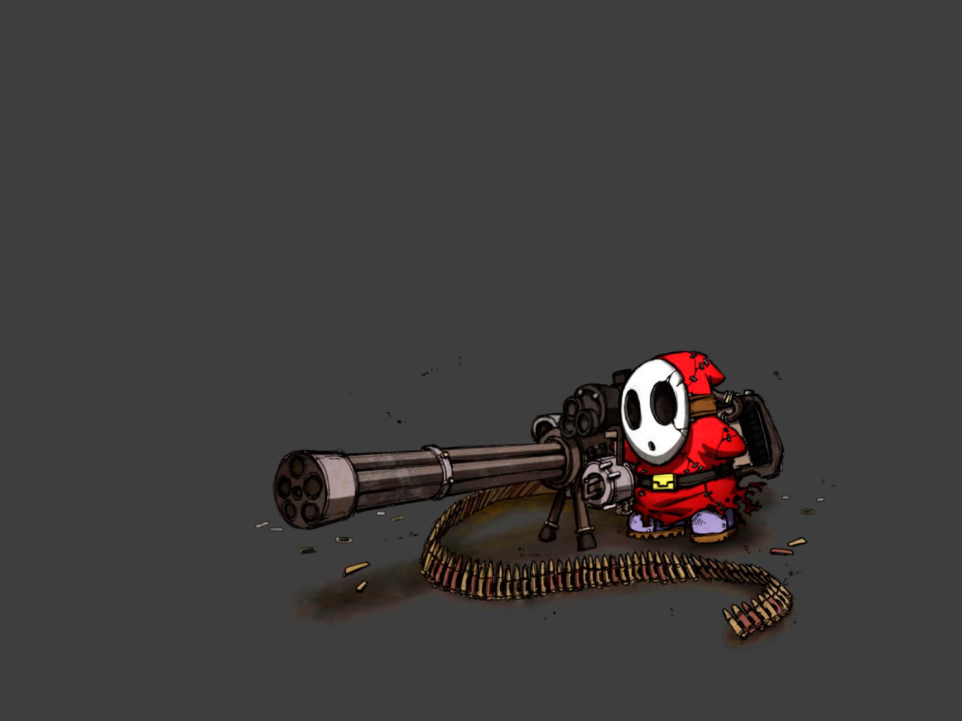 Санта в маске в пулеметом, серый фон