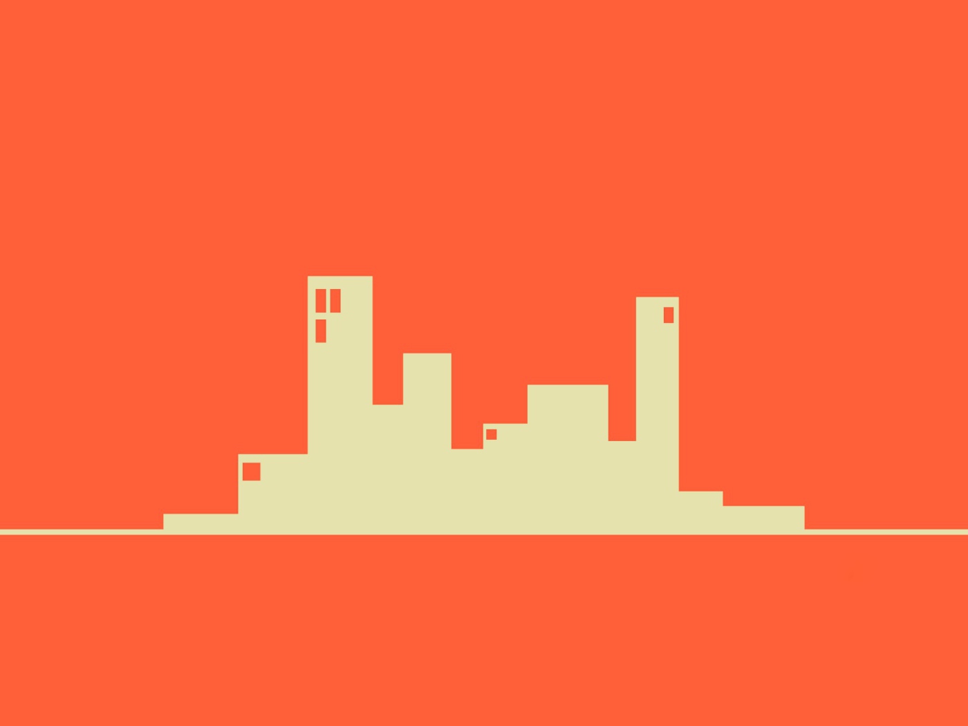 Силуэты зданий, оранжевый фон