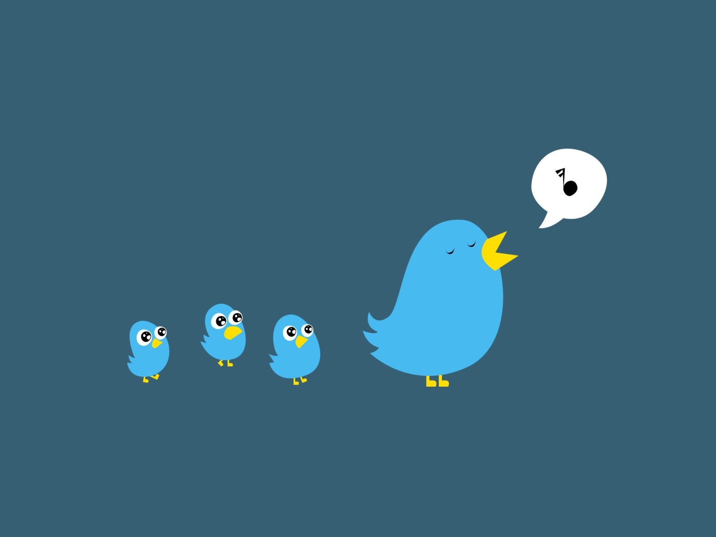 Поющая птичка, синий фон