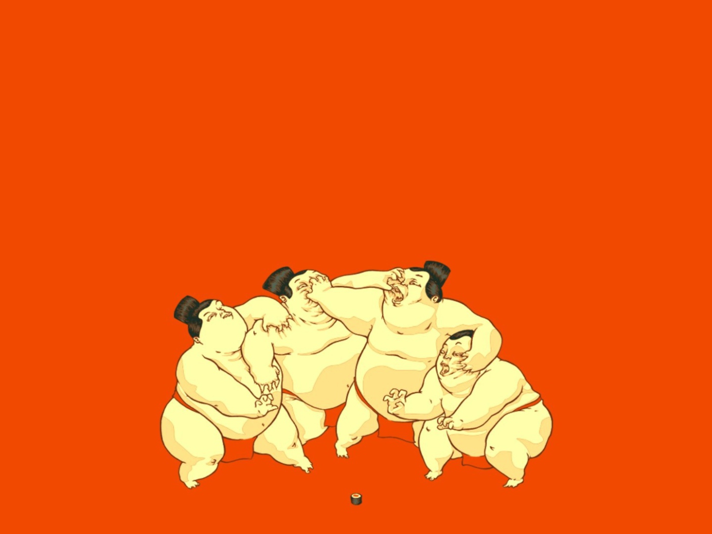 Сумоисты, оранжевый фон