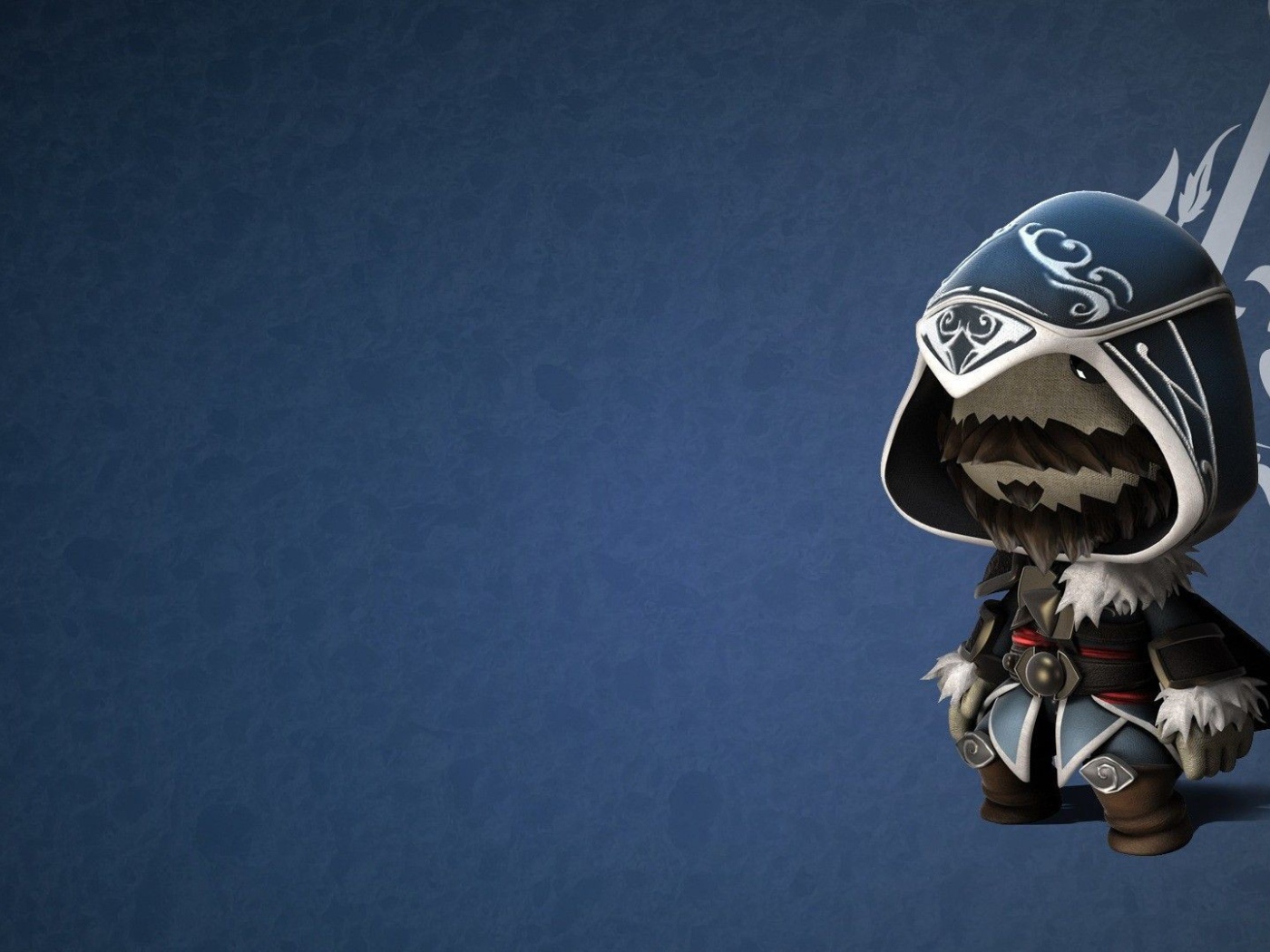 Персонаж игры Little Big Planet, голубой фон