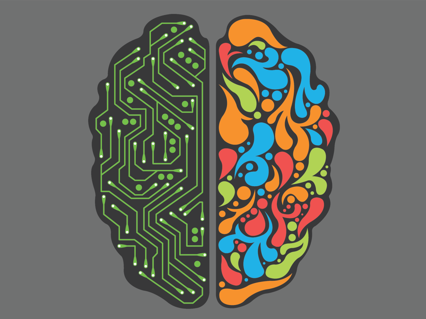 Электронная схема мозга, серый фон