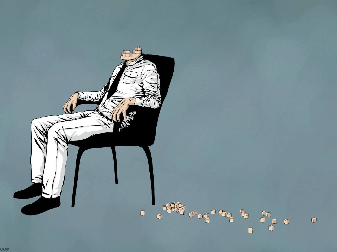 У мужчины рассыпалась голова, голубой фон