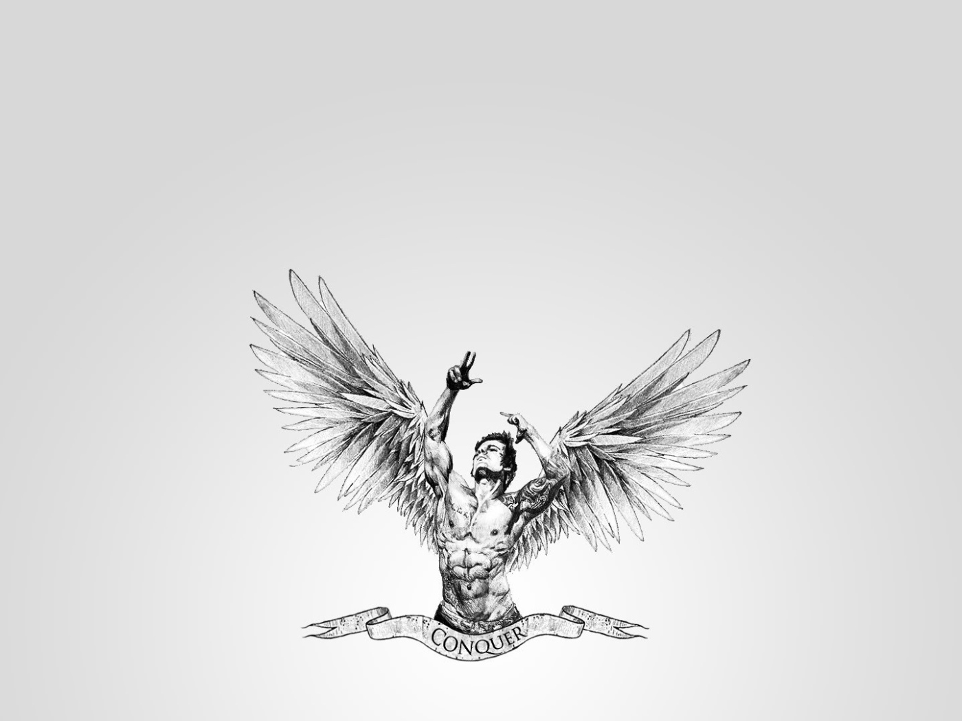 Zyzz с крыльями, серый фон