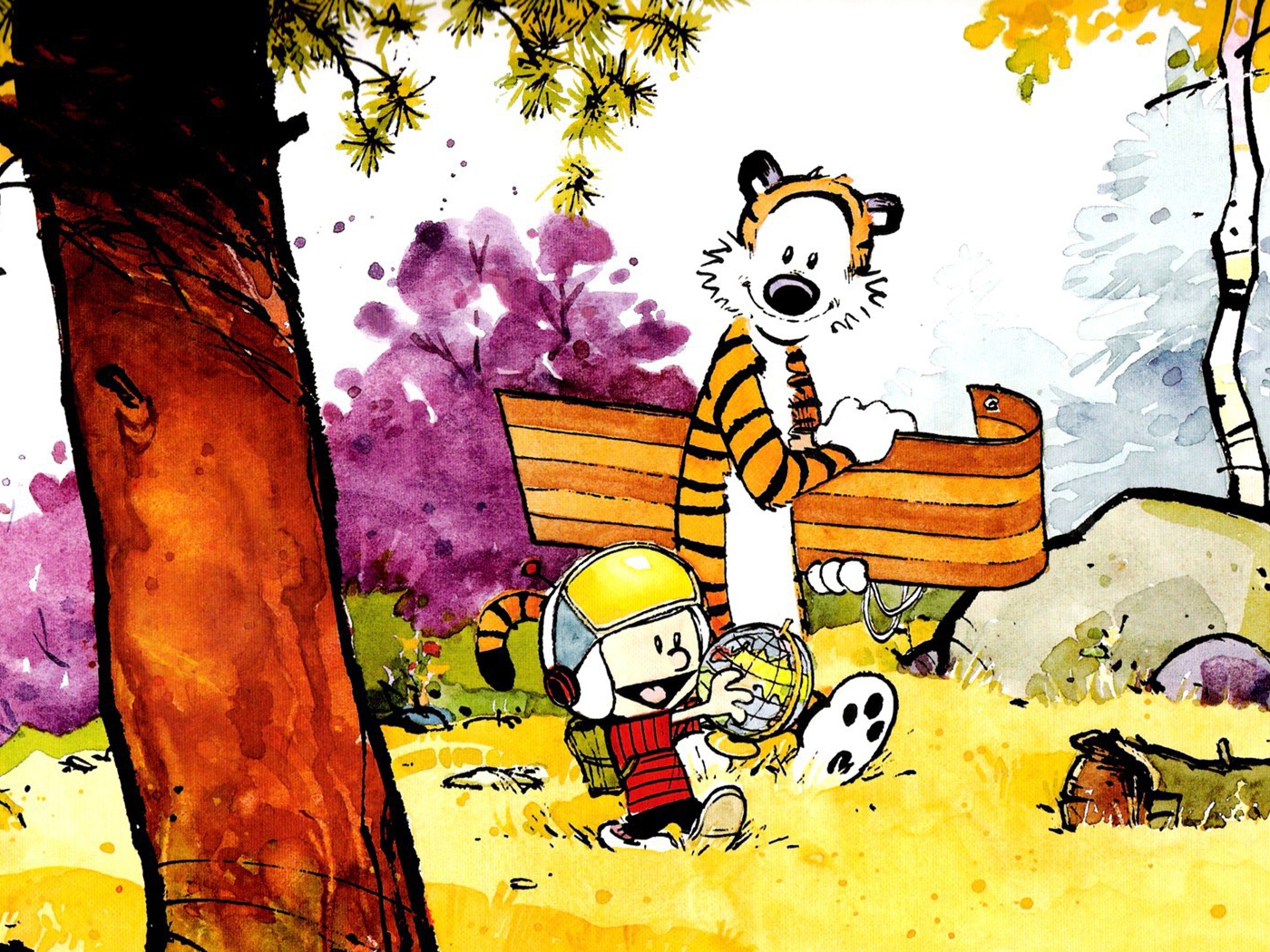 Calvin and Hobbes go for a walk