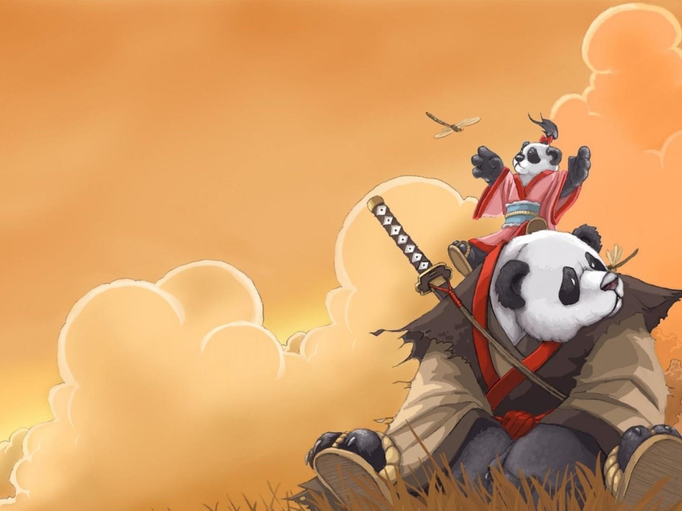 Панда самурай с детенышем, мультфильм Кунг-фу панда