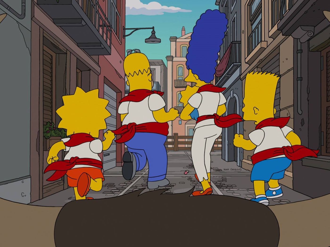 Симпсоны убегают от быка