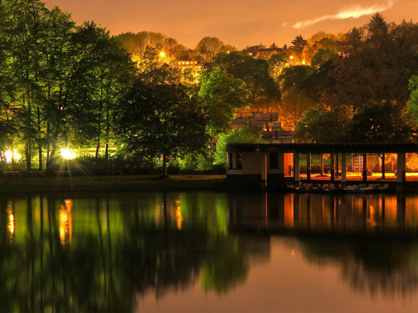 Ночное освещение в городском парке