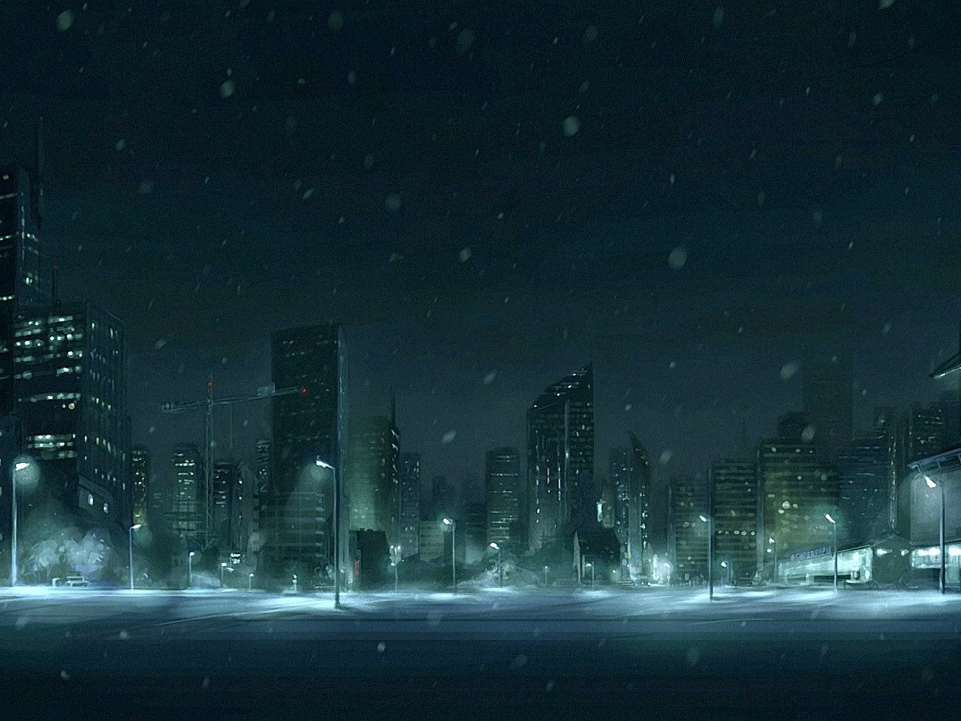 Снег в ночном городе