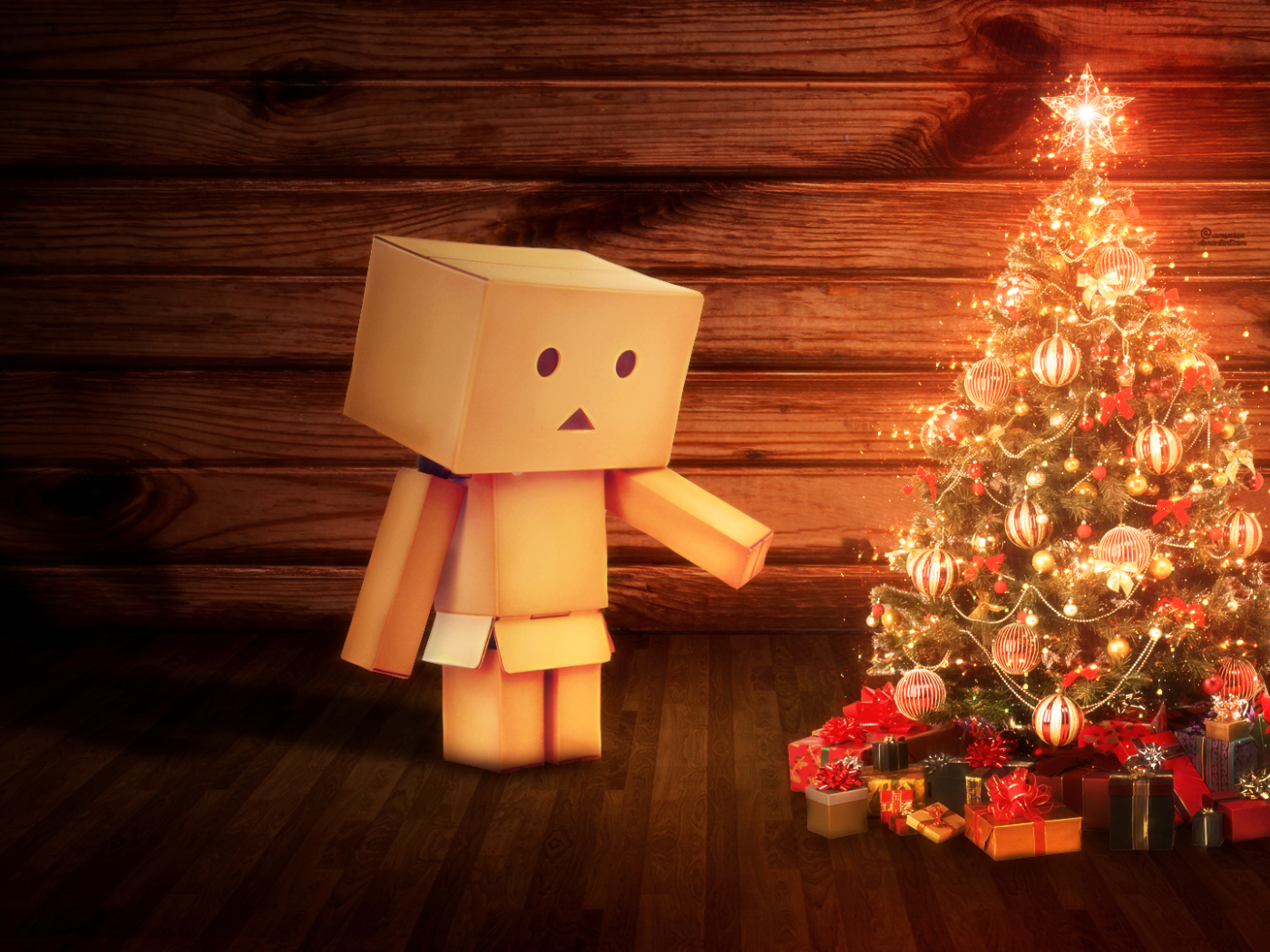 Картонный человечек празднует Рождество