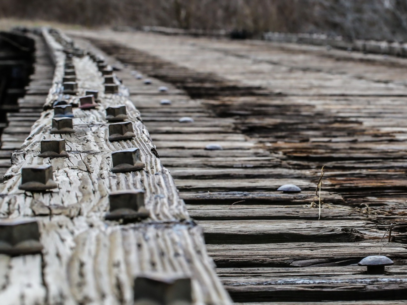 Железные болты креплений деревянного моста