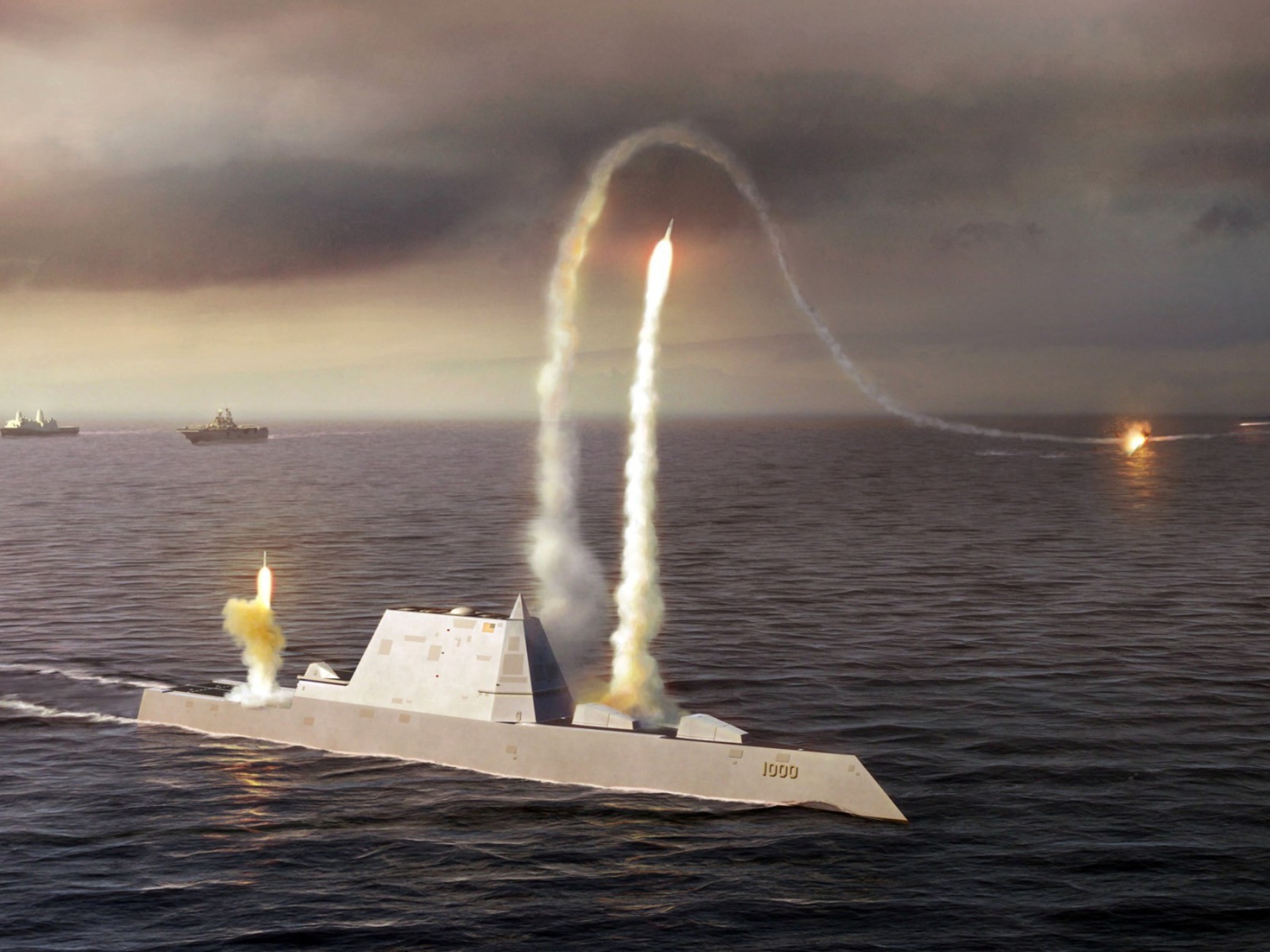 Подводная лодка уничтожает эскадру с помощью ракет