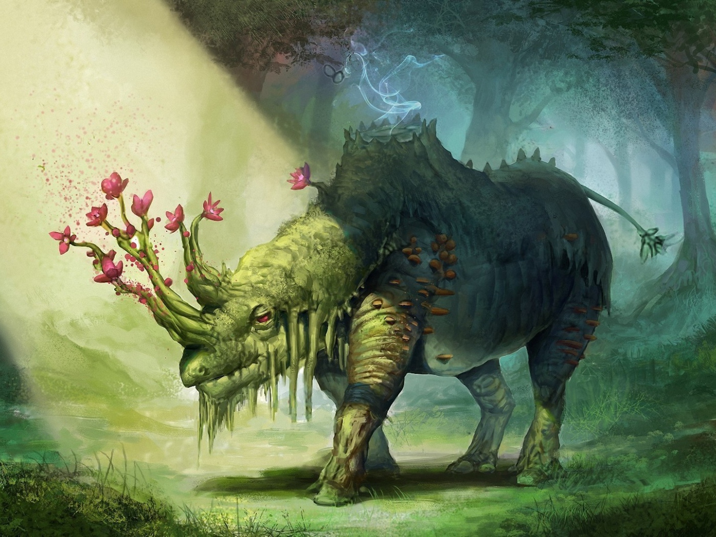 Носорог с цветами на голове