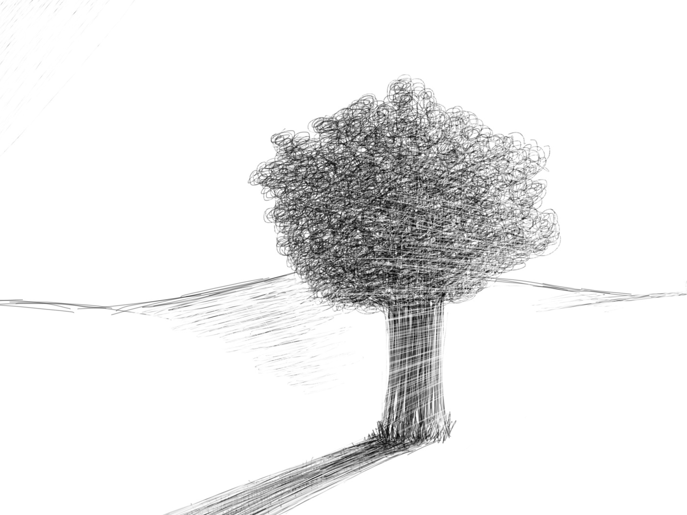 Дерево в пустыне, рисунок карандашом