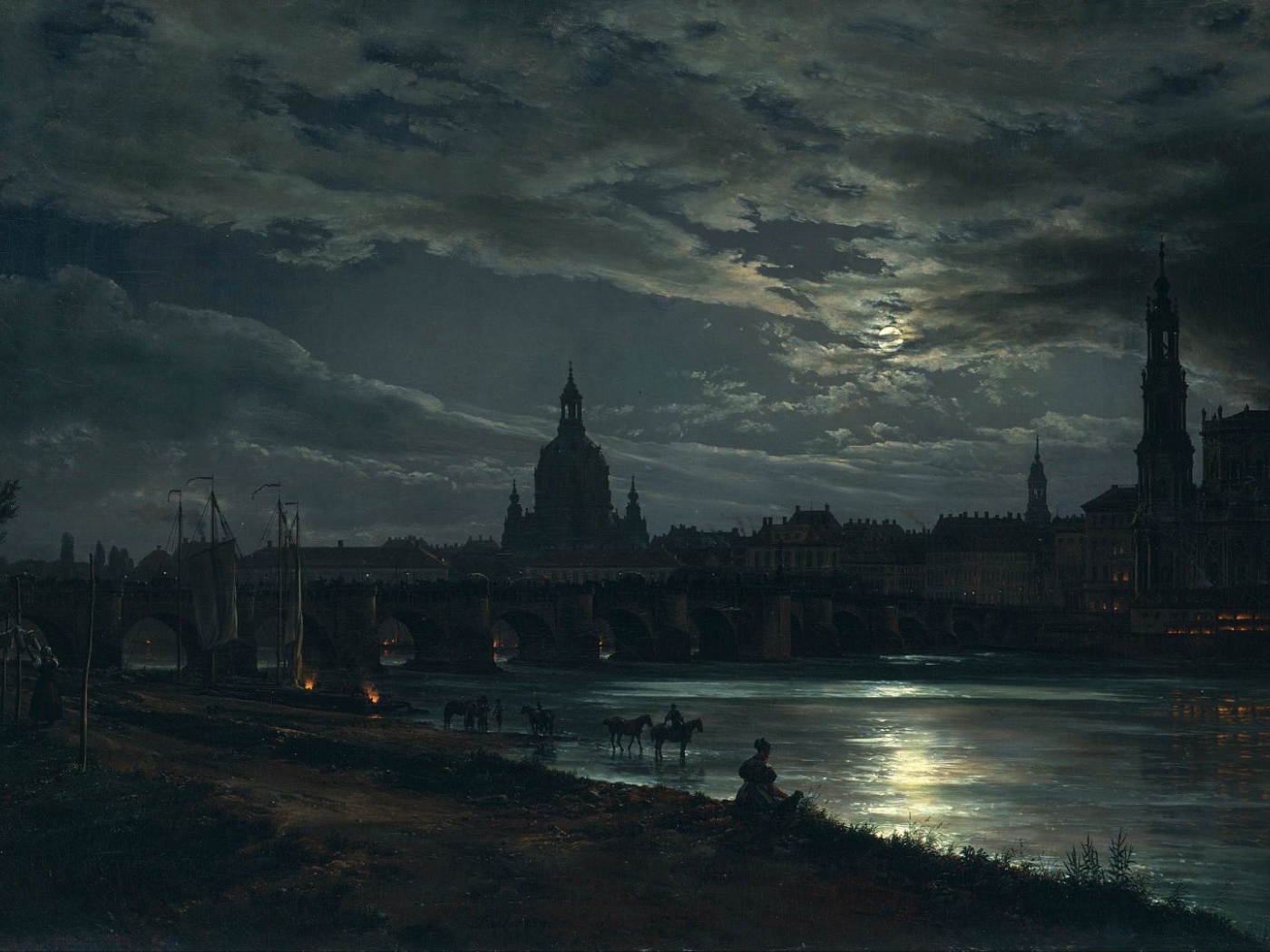 Picture view of Dresden during the full moon