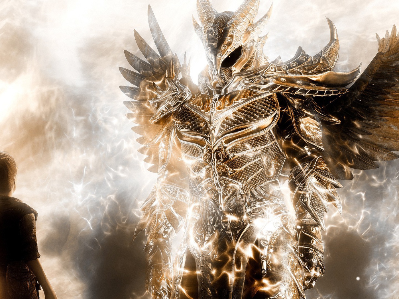 Человек и демон в золотых доспехах