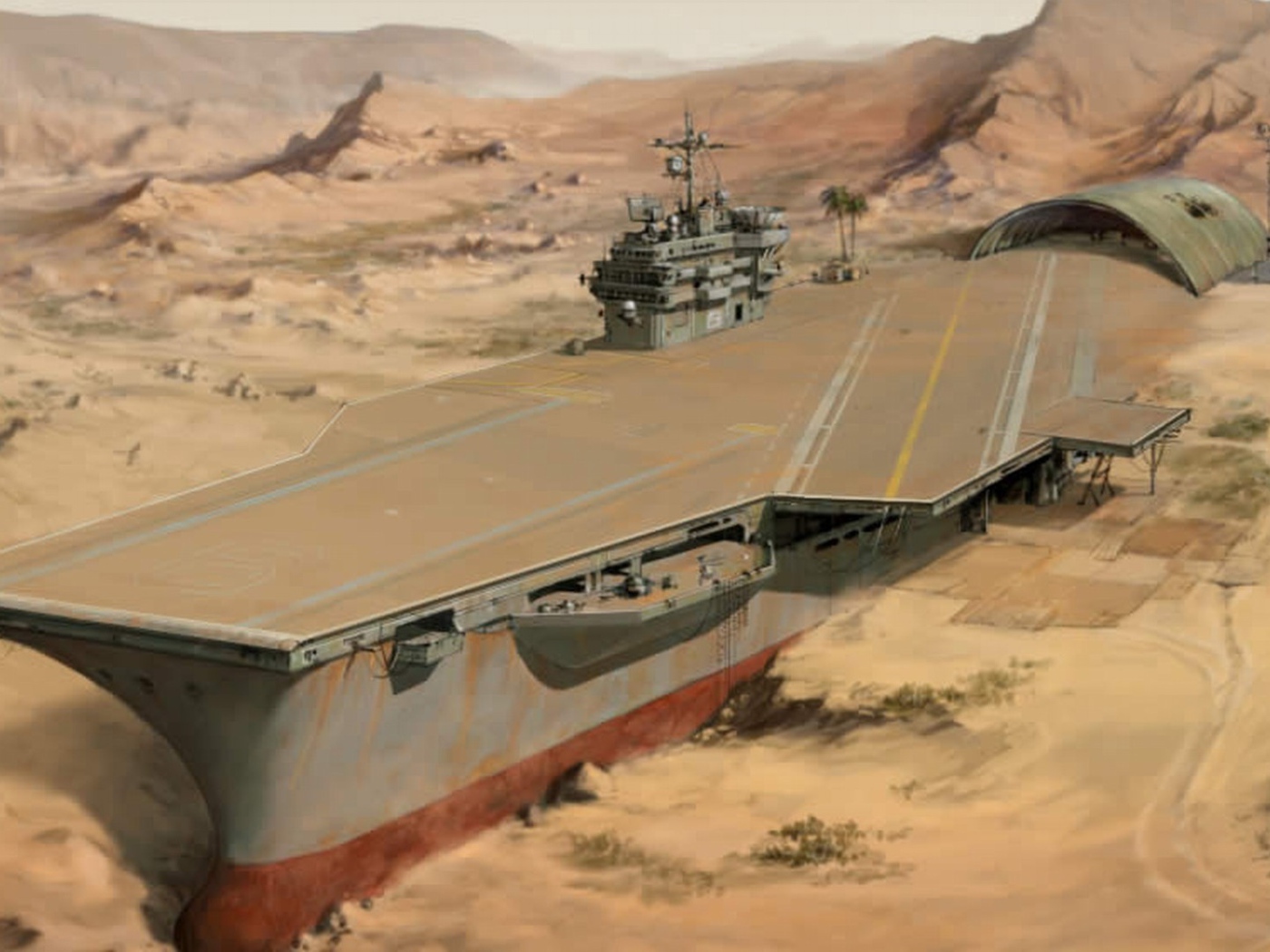 Авианосец в пустыне после засухи