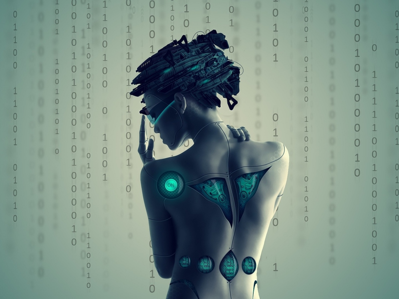 Девушка андроид на цифровом фоне