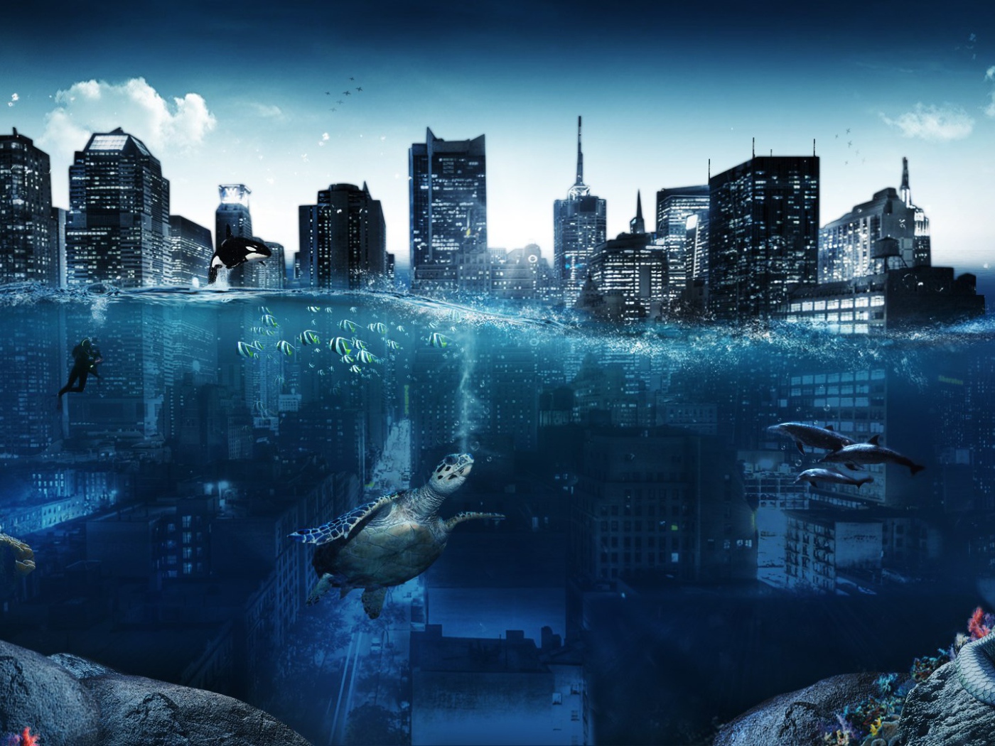 Животные в затонувшем городе