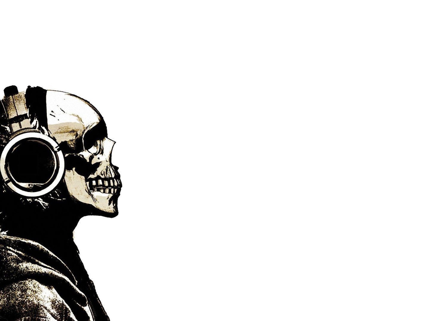 Лысый череп в наушниках