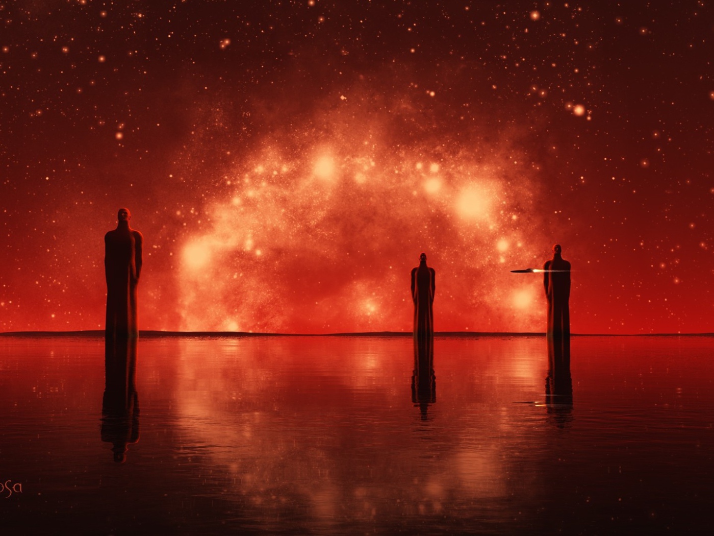 Совет мудрецов на фоне красной звездной системы