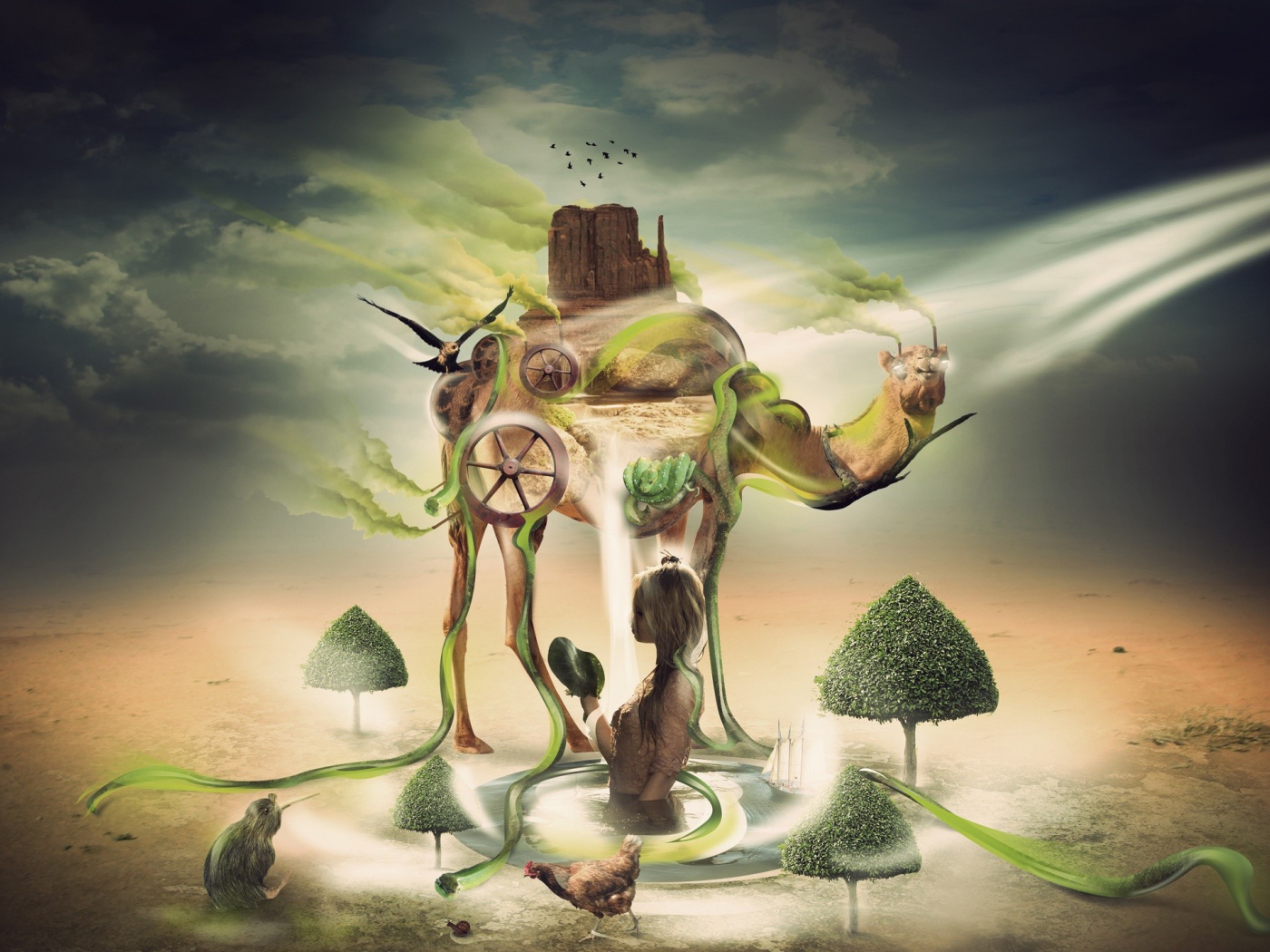 Фентези верблюд в пустыне