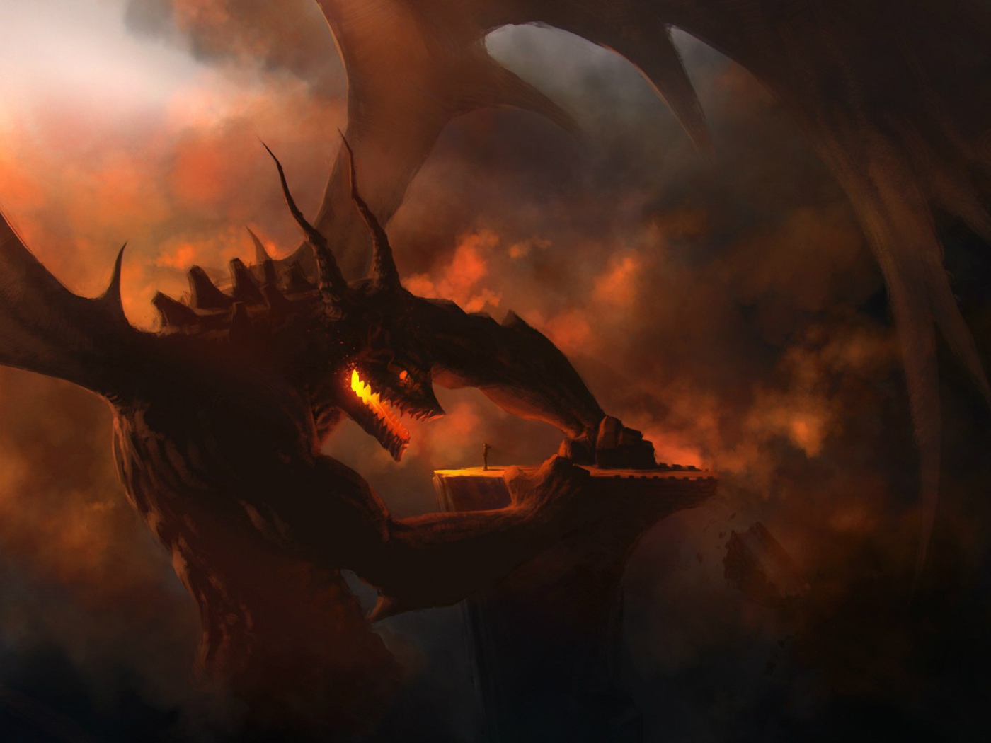 Огненный дракон разговаривает с человеком