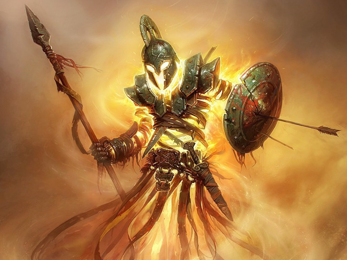 Огненный воин в греческих доспехах