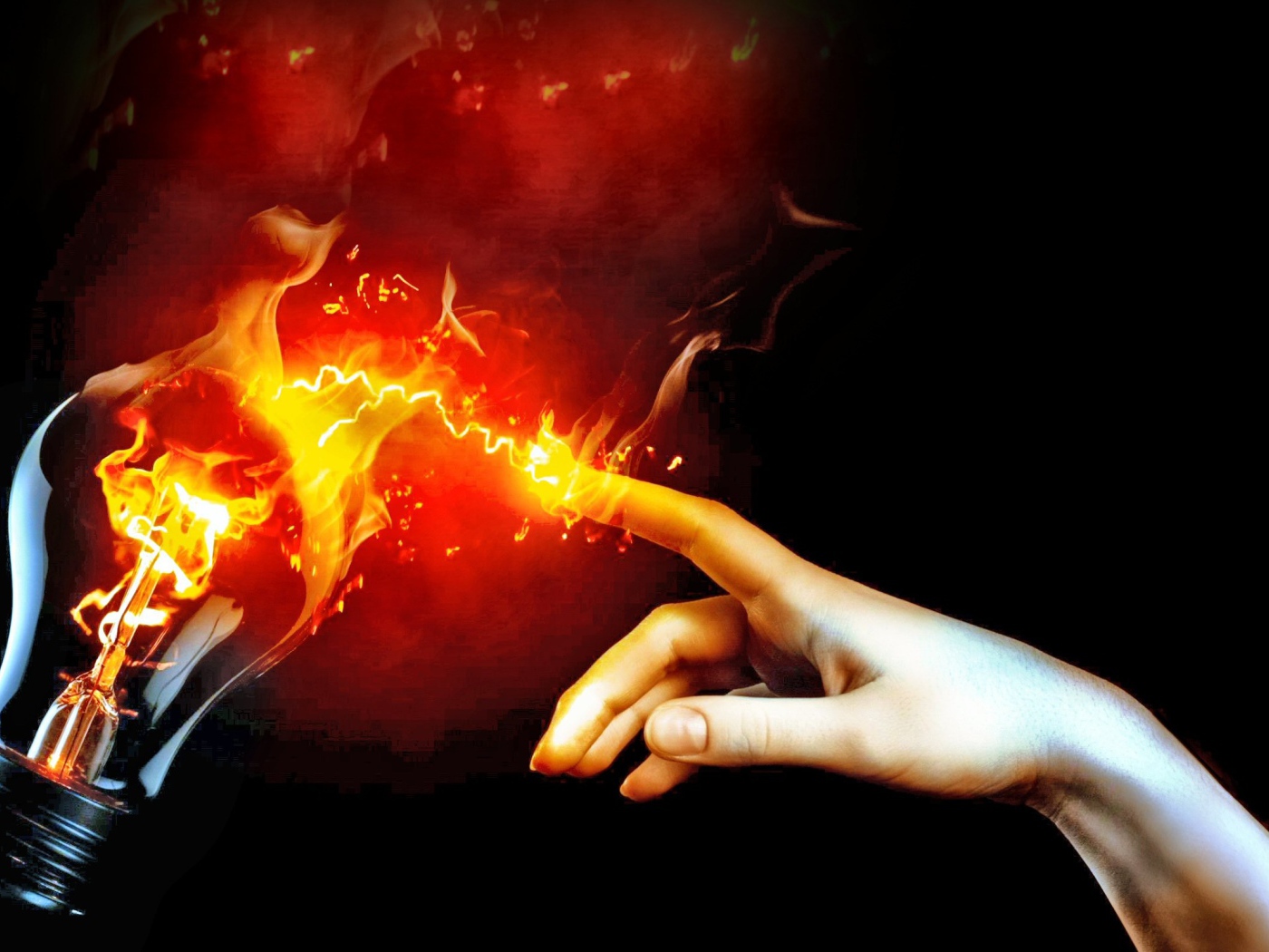 Рука и пылающая лампа