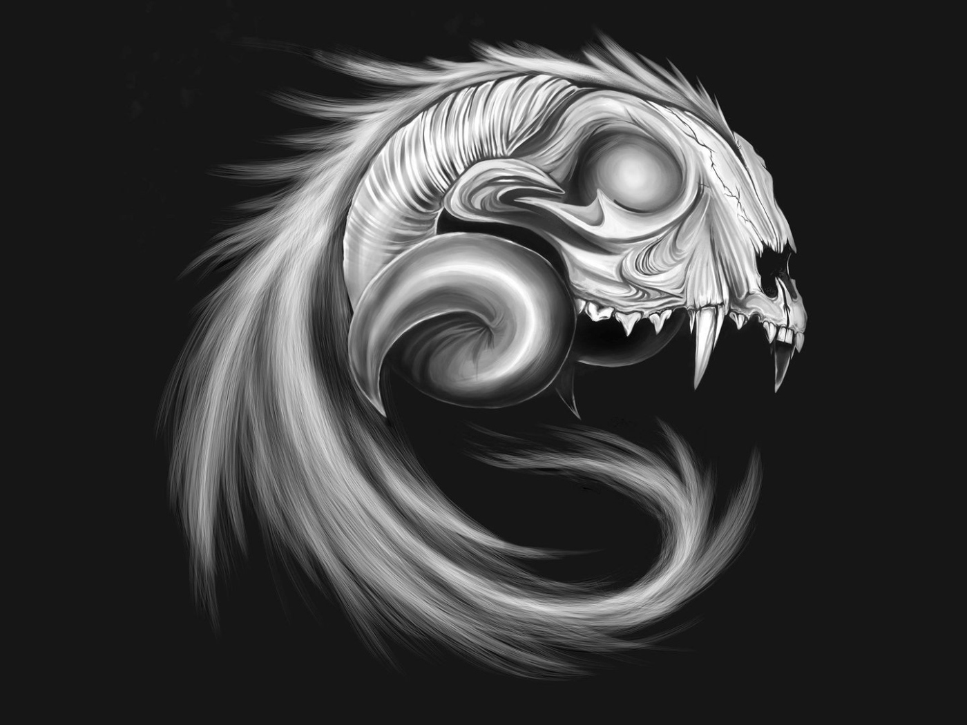 Череп сказочного животного, серый фон