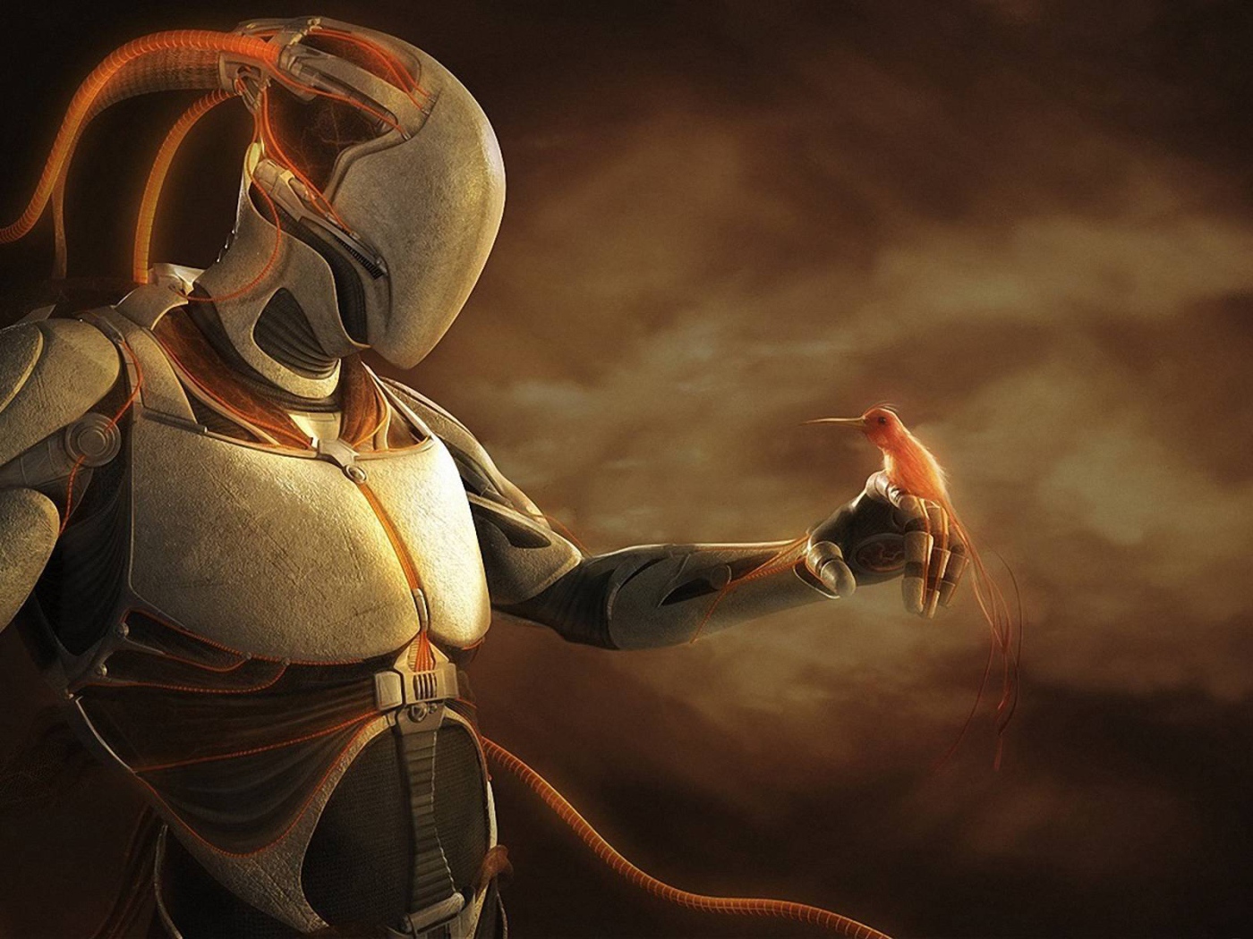 Птица на руке робота пришельца