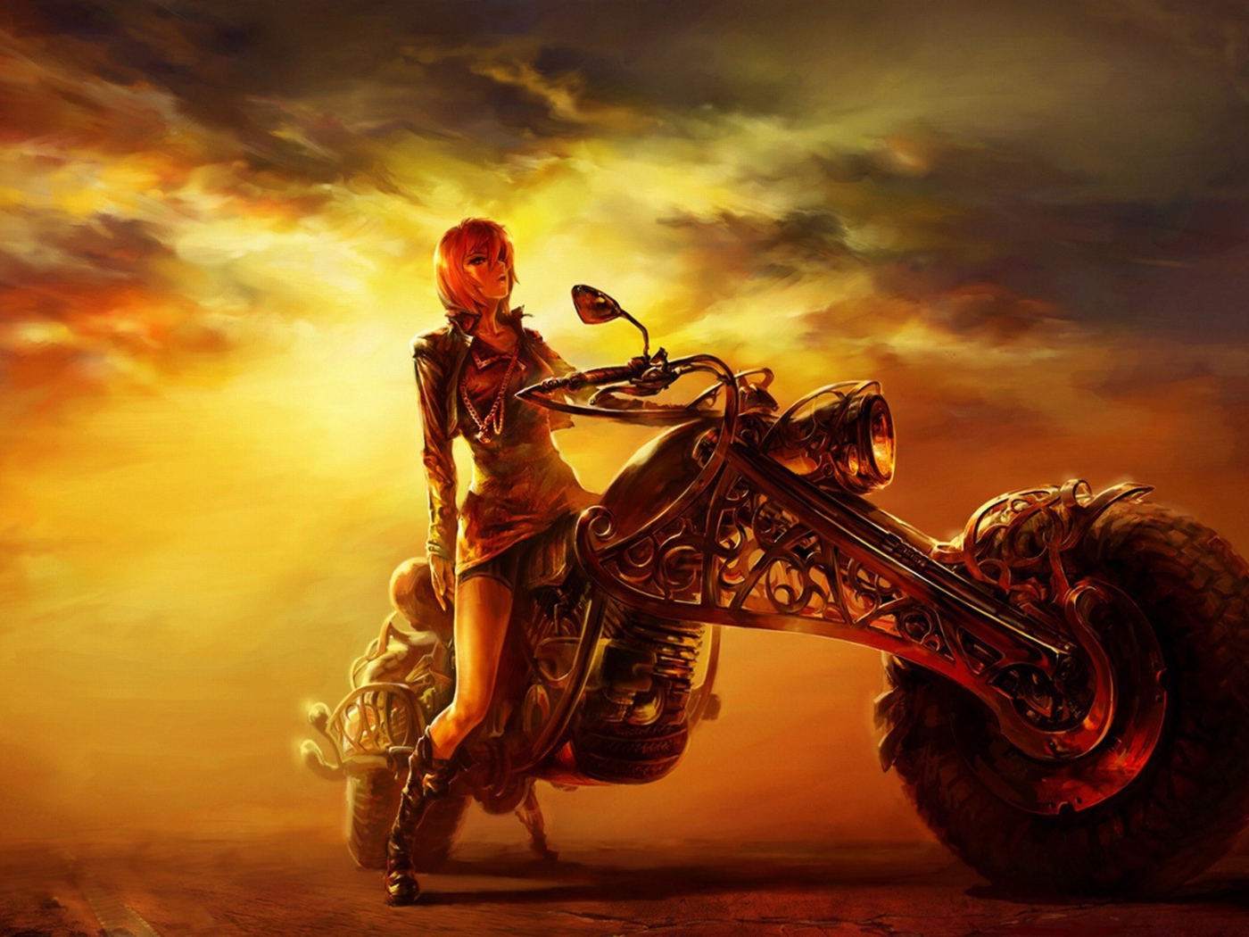 Девушка на мотоцикле в стиле стимпанк