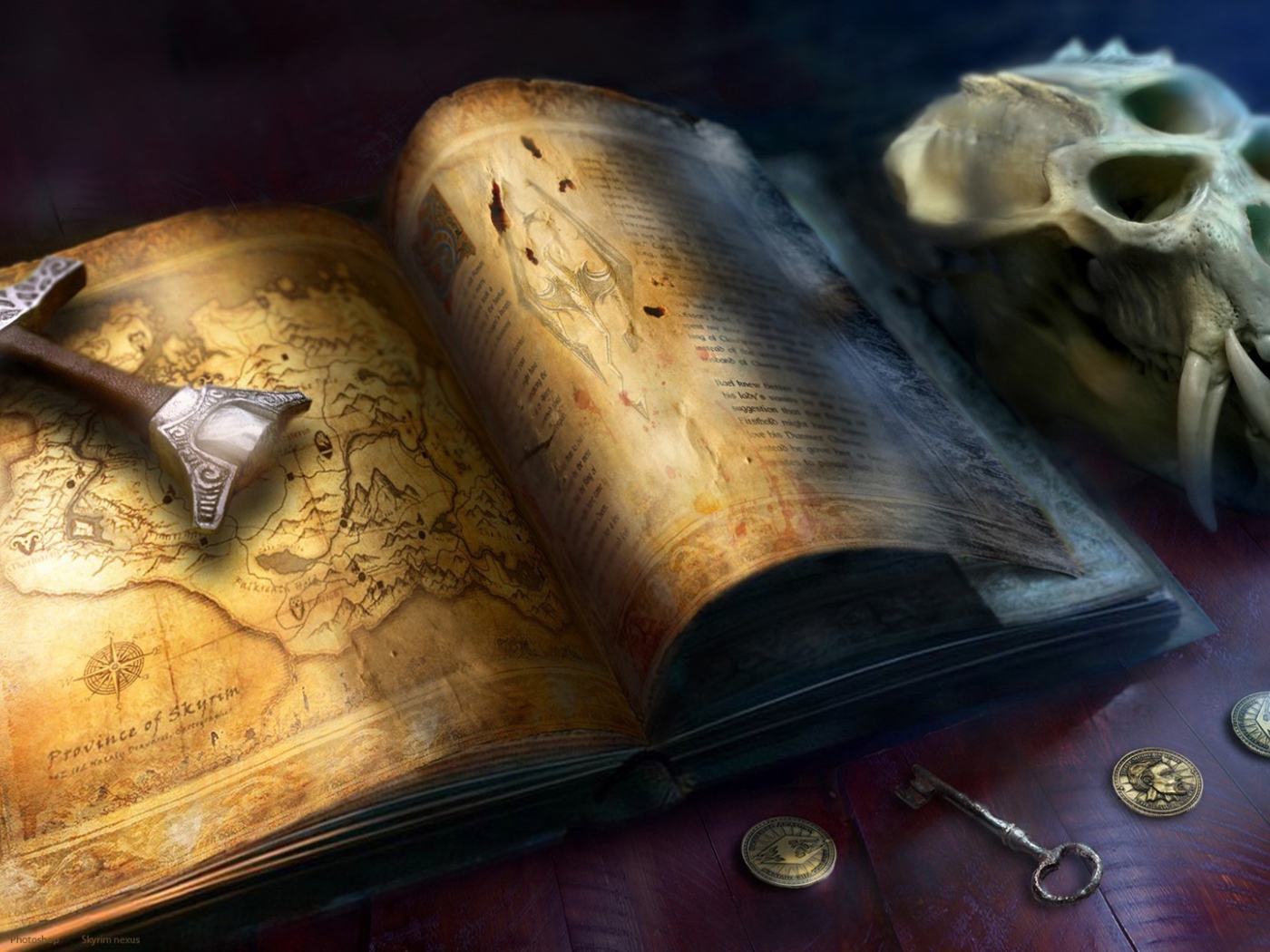 Рукоять меча на книге с картами