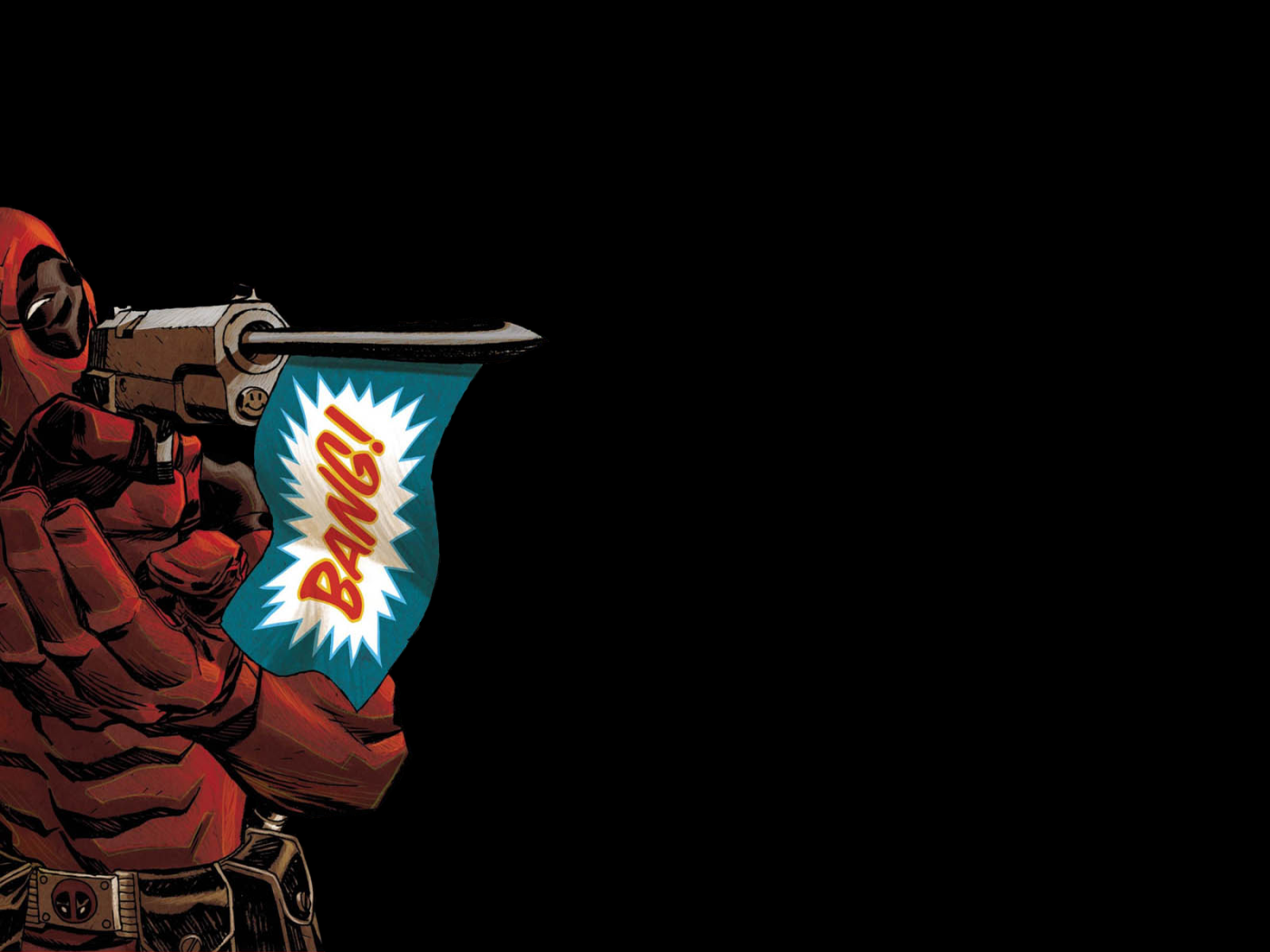 Игрушечный пистолет в руке Дэдпула