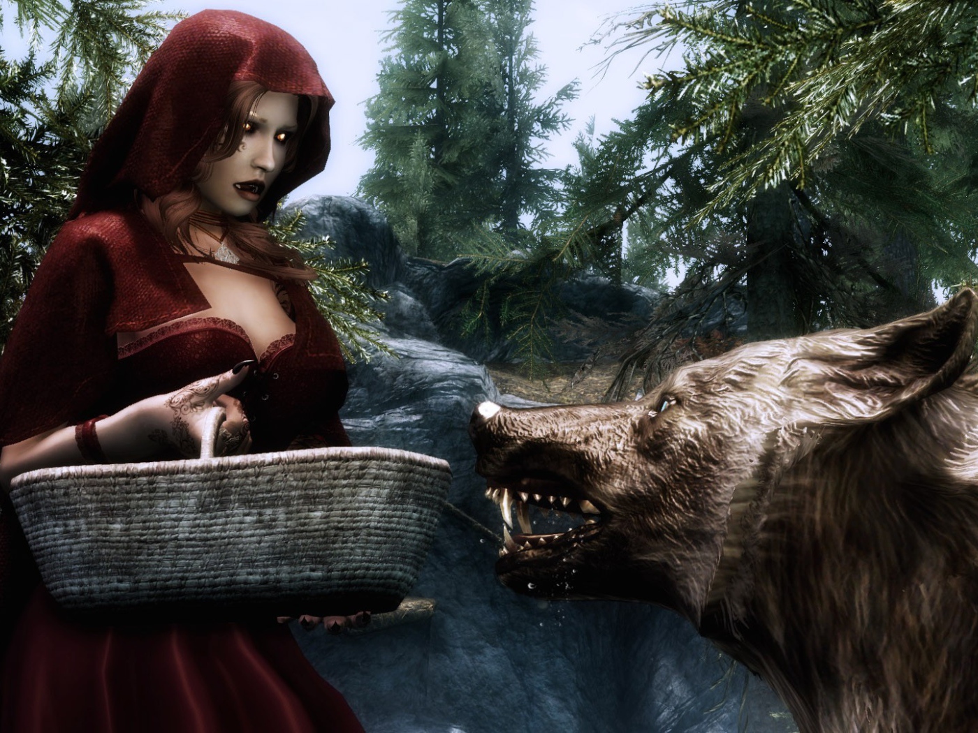 Вампирша встретилась с волком в лесу