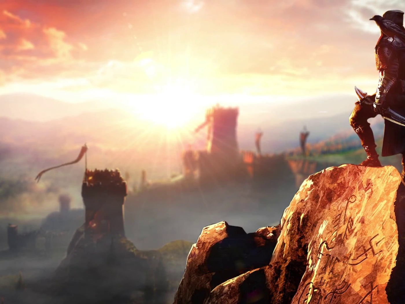 Воин смотрит на боевой лагерь