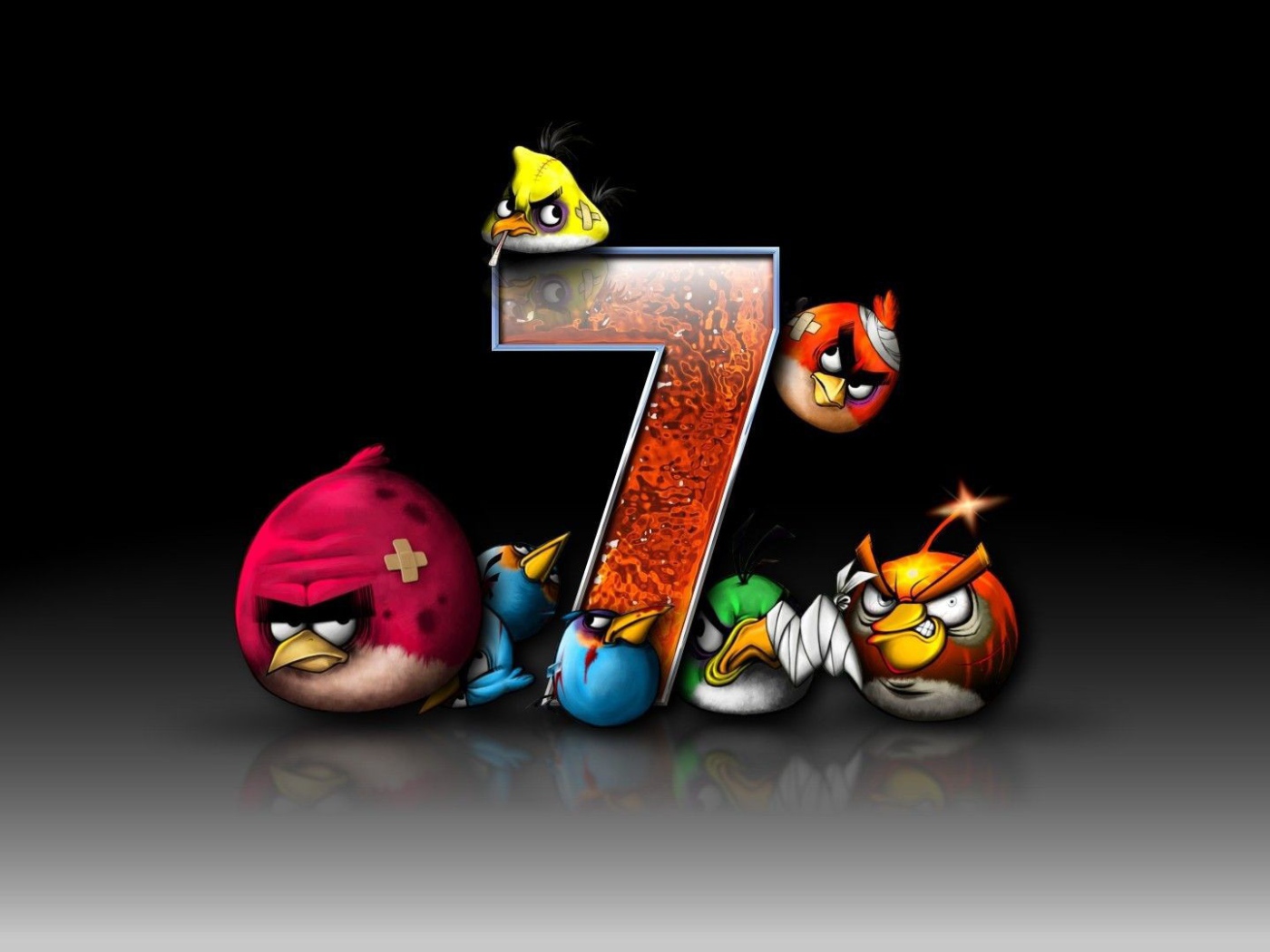 Птицы из Angry Birds у символа Windows 7