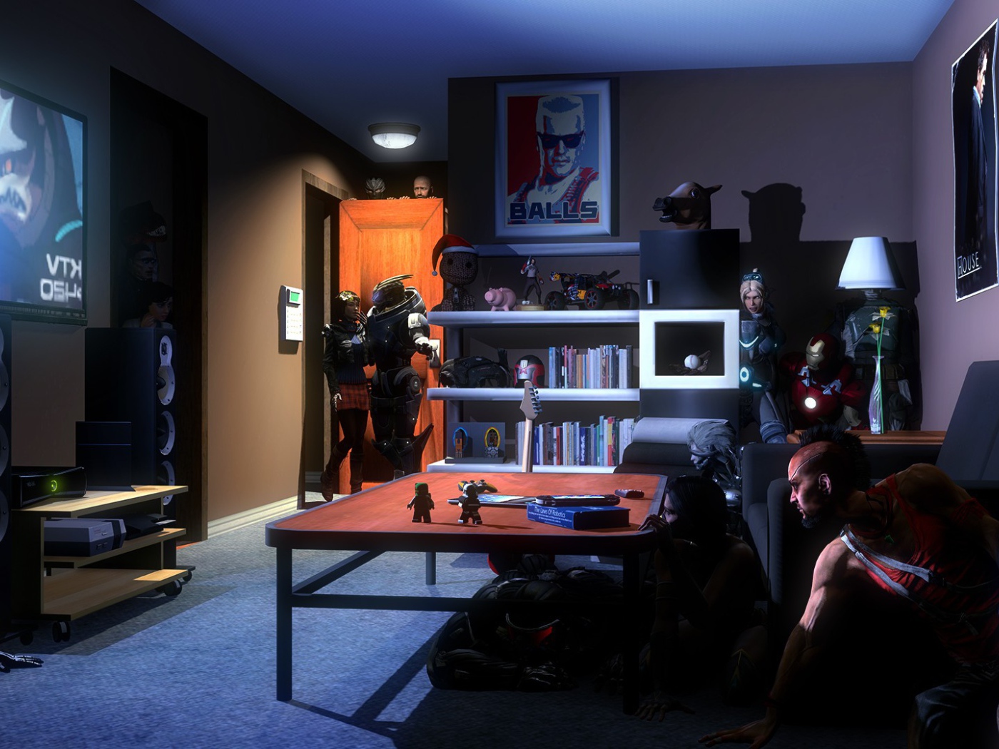 Персонажи разных игр прячутся в комнате