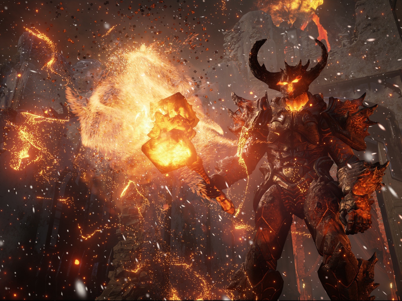 Огненный демон с молотом в игре Unreal Engine 4