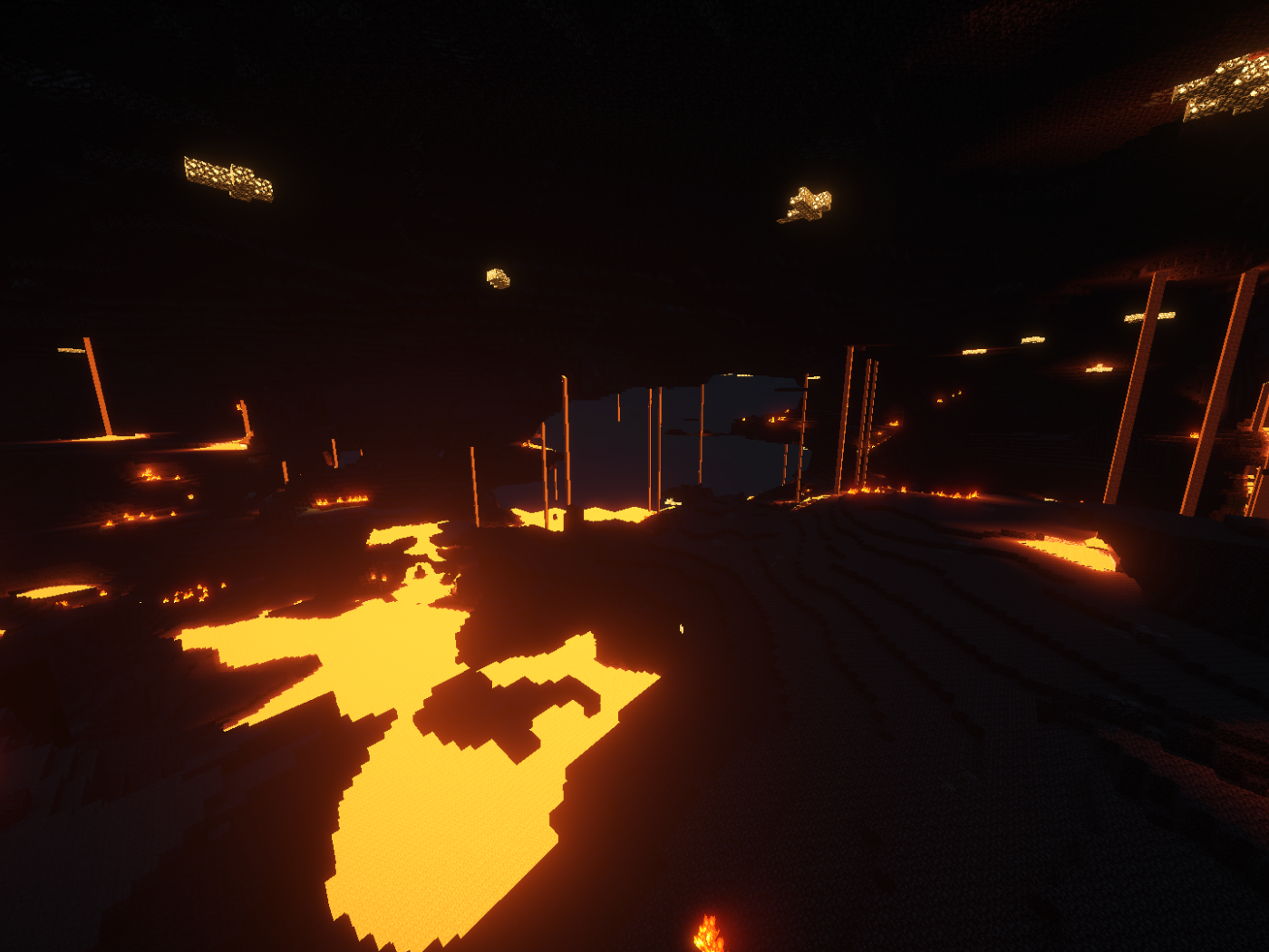 Огонь в пещере в игре Minecraft