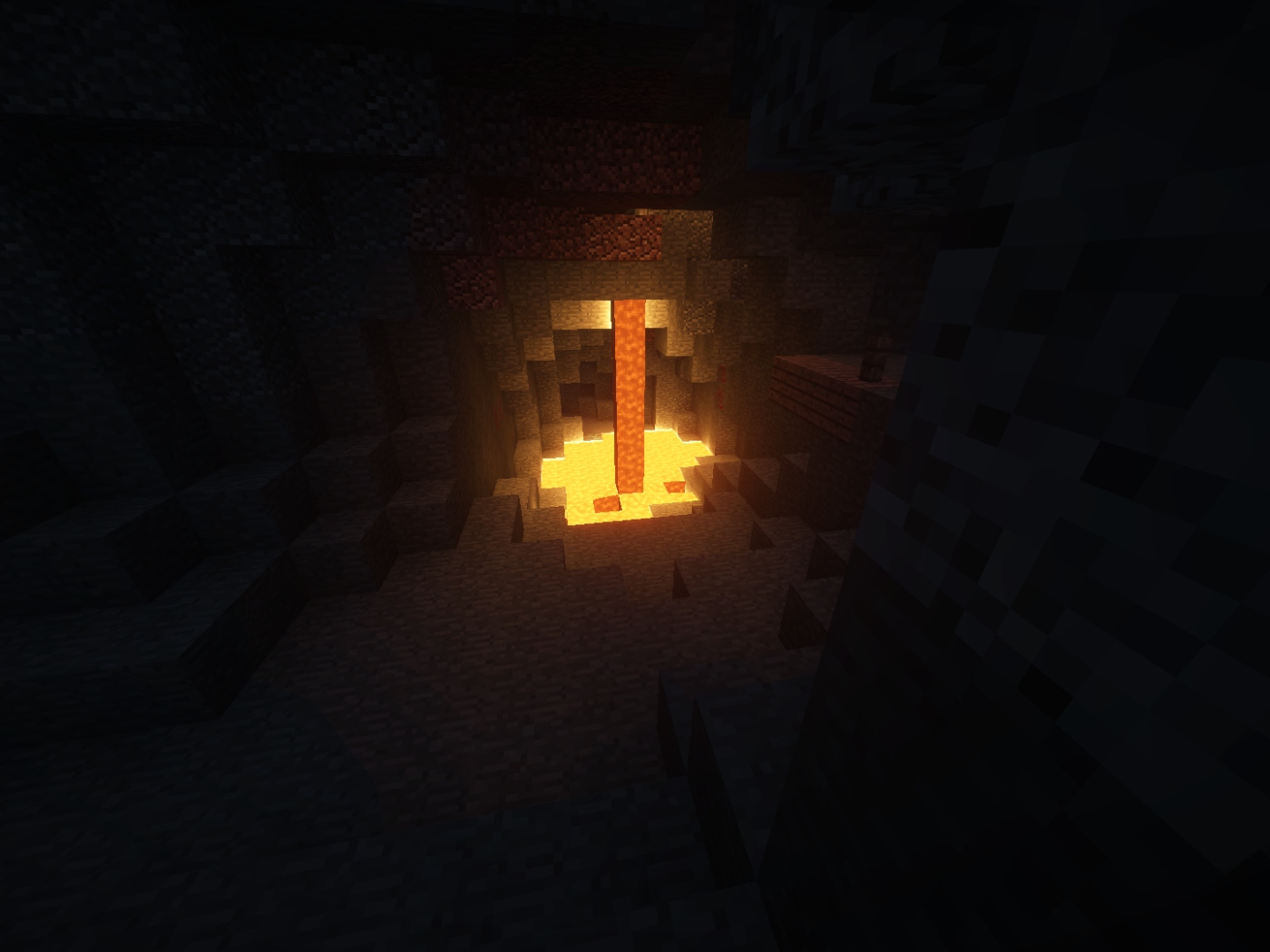 Очаг в пещере в игре Minecraft