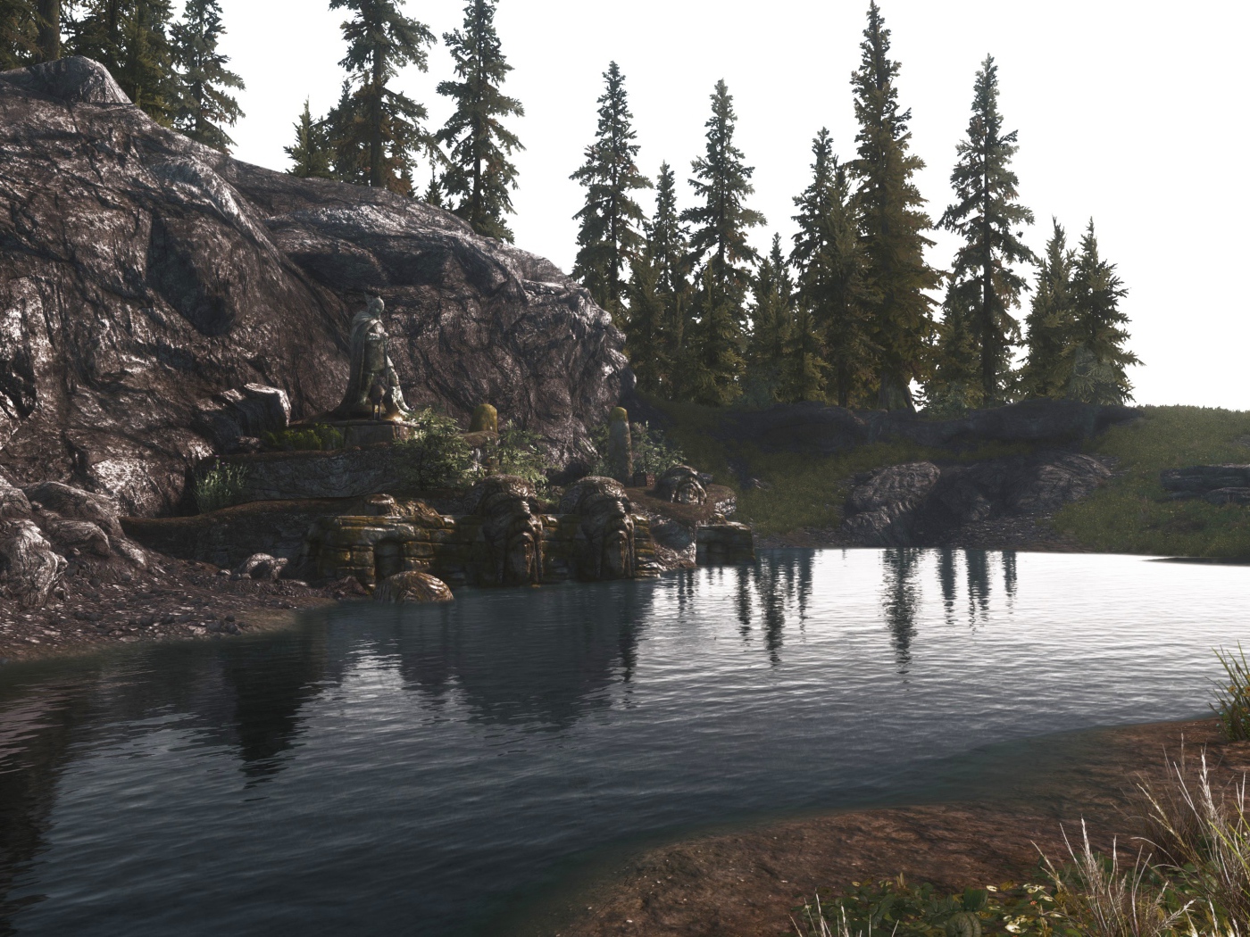 Озеро у камня в игре The Elder Scrolls V Skyrim