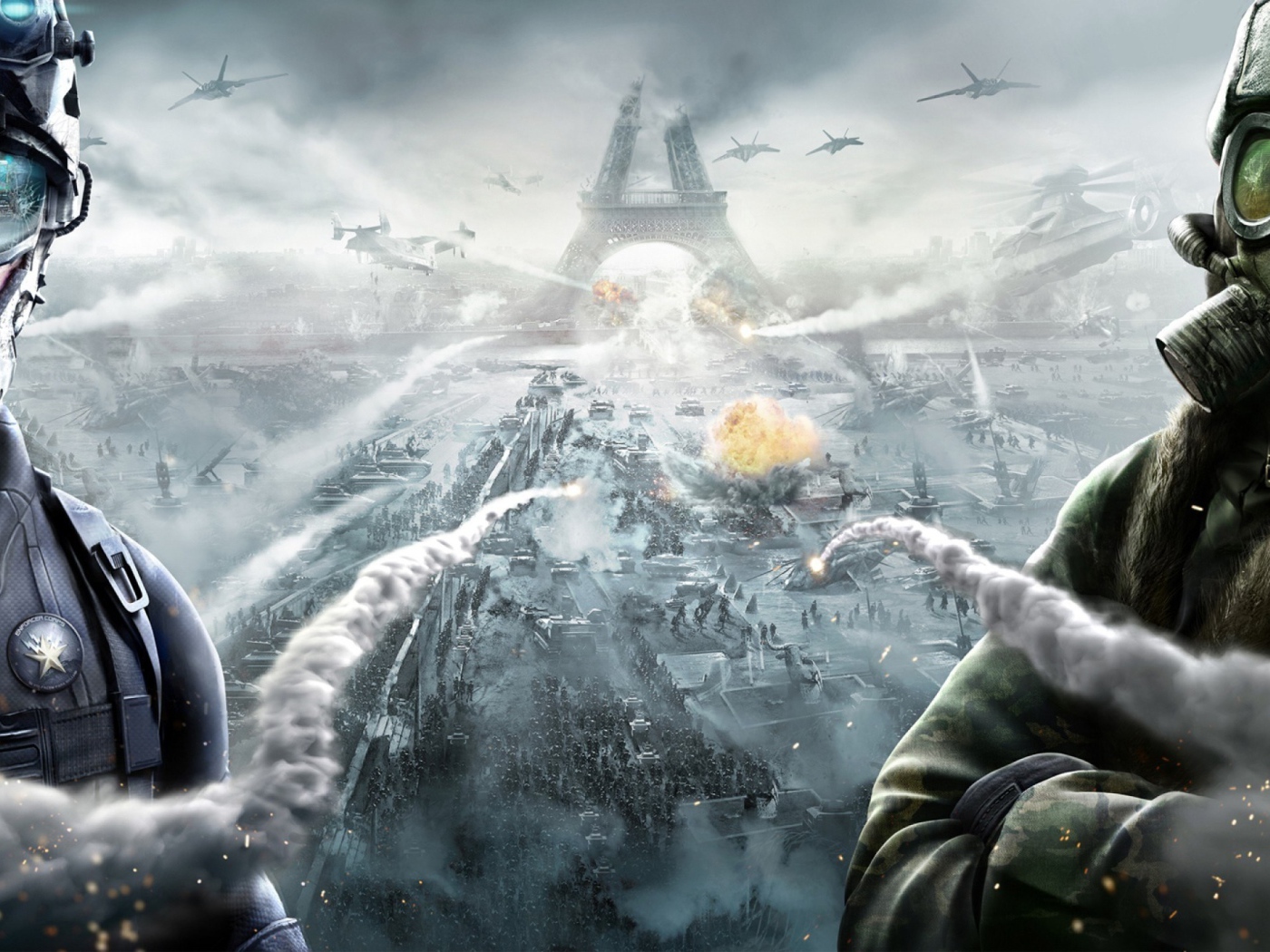 Солдаты на фоне руин Парижа в игре Tom Clancys End War Online