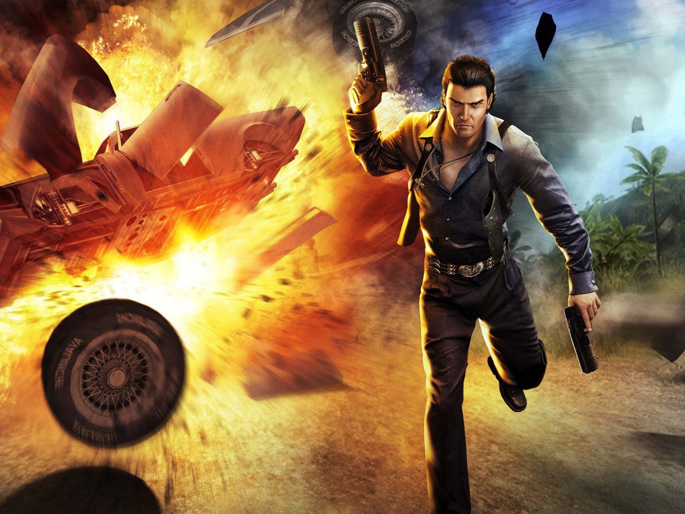 Персонаж игры Just Cause убегает от взрыва