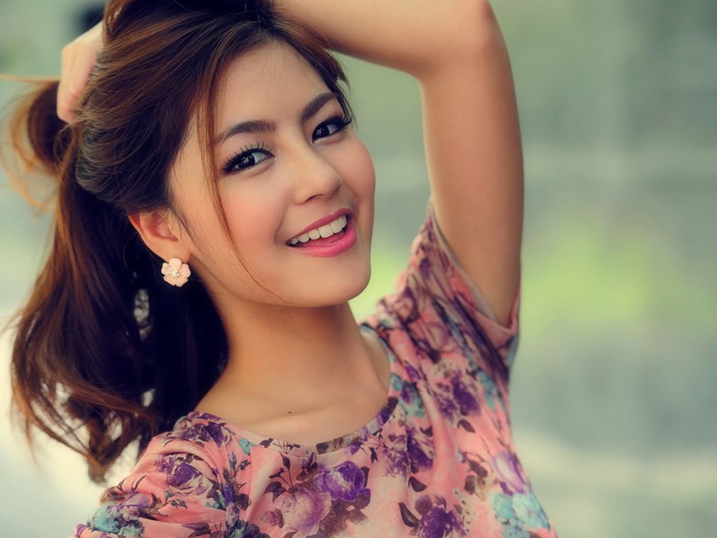 Cute Japanese girl tilted her head