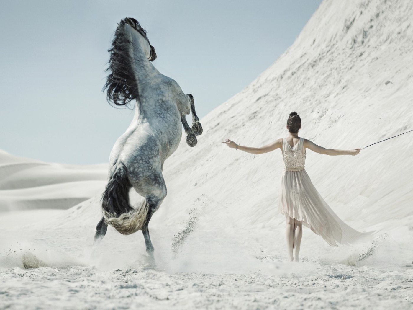 Девушка укрощает лошадь