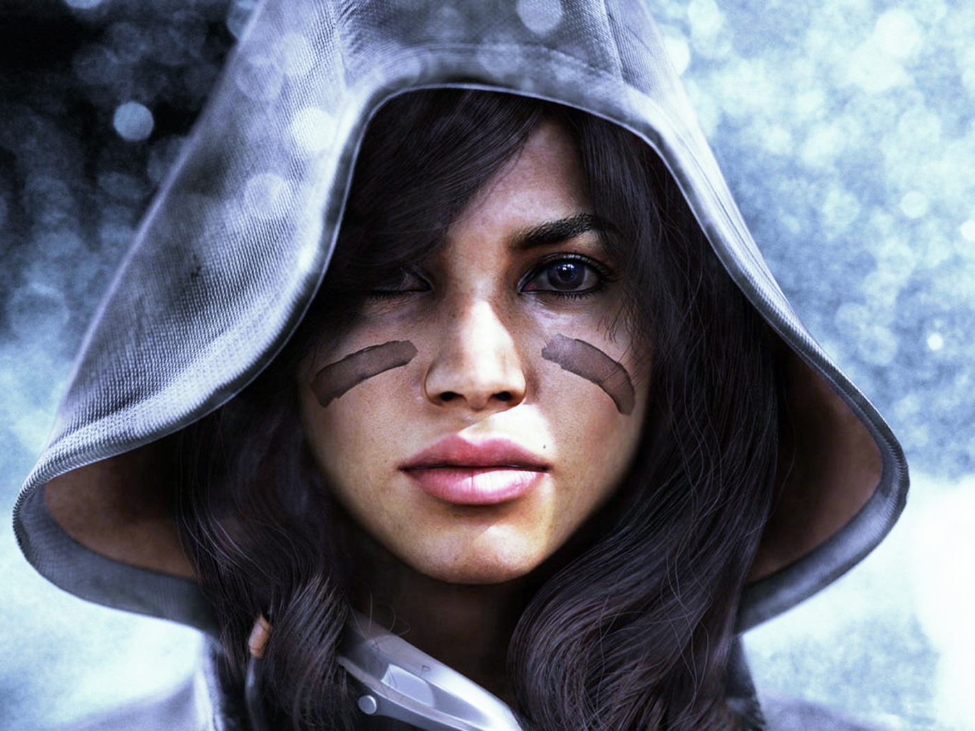 Девушка в капюшоне и боевой раскраске