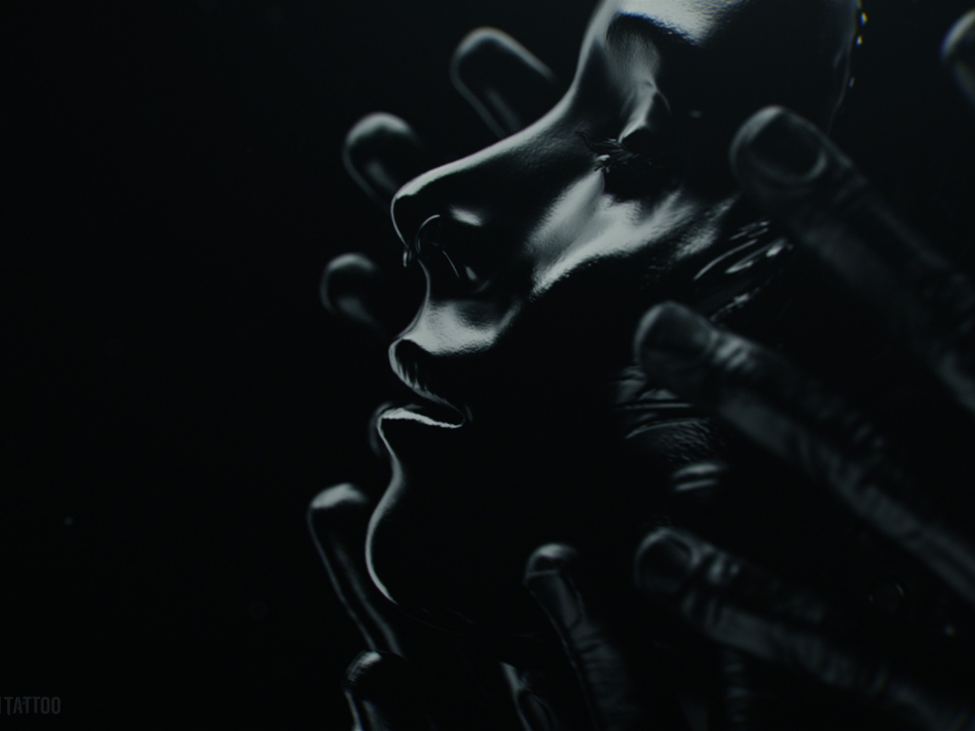 Лицо девушки в черных ладонях